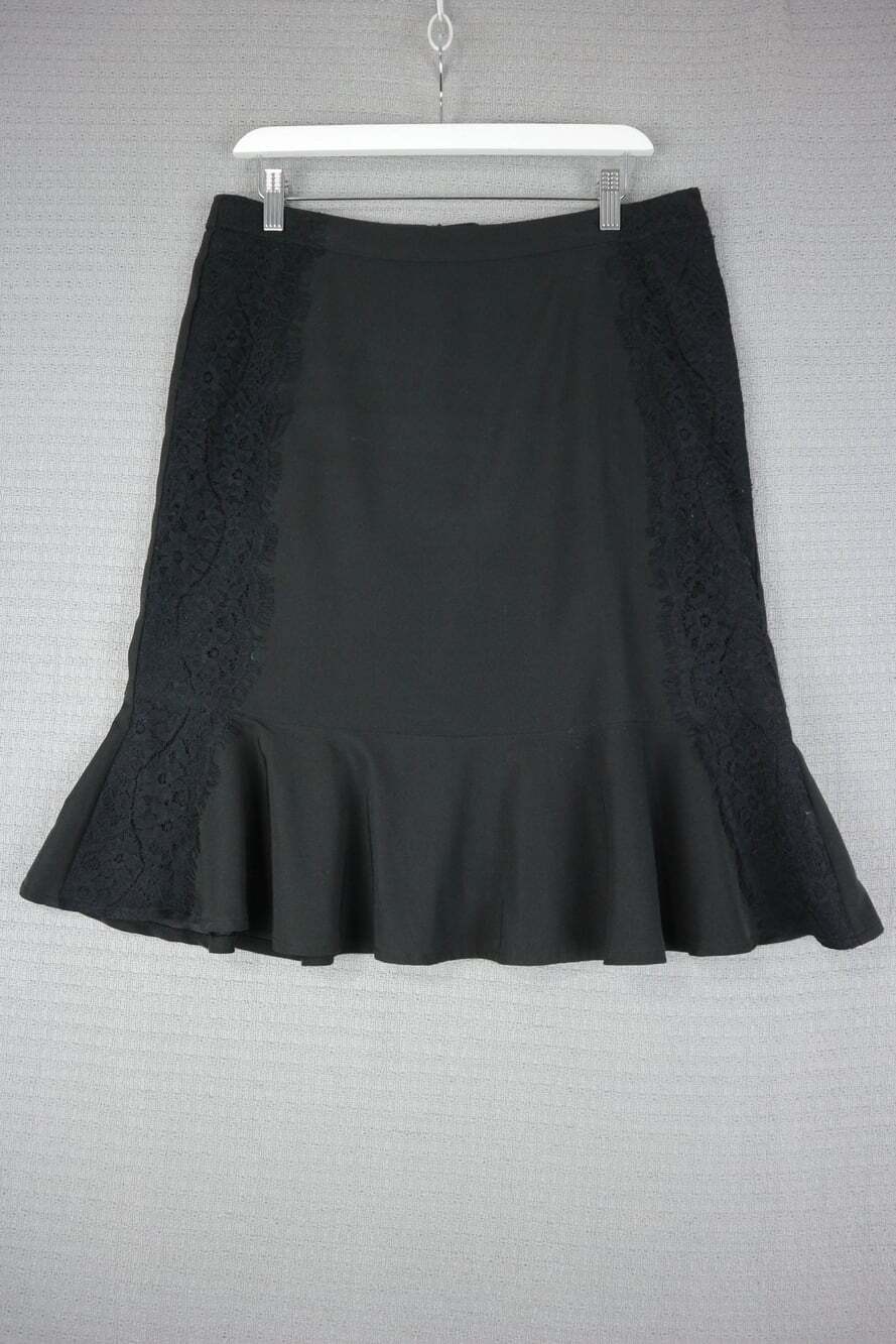 Cleo Black Lace Trim Ruffle Hem Knee Length Skirt Size 6